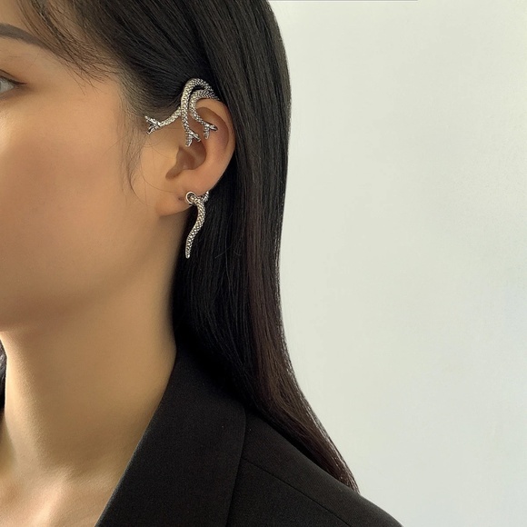 Triple Headed Snake Ear Cuff, Snake Ear Wrap - Picture 2 of 5